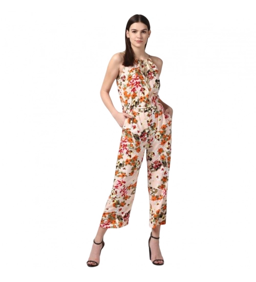 Women's Polyester Floral Halter Jumpsuit (Peach)