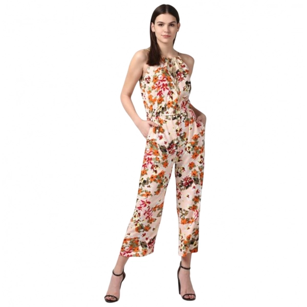 Dropship Women's Polyester Floral Halter Jumpsuit (Peach)