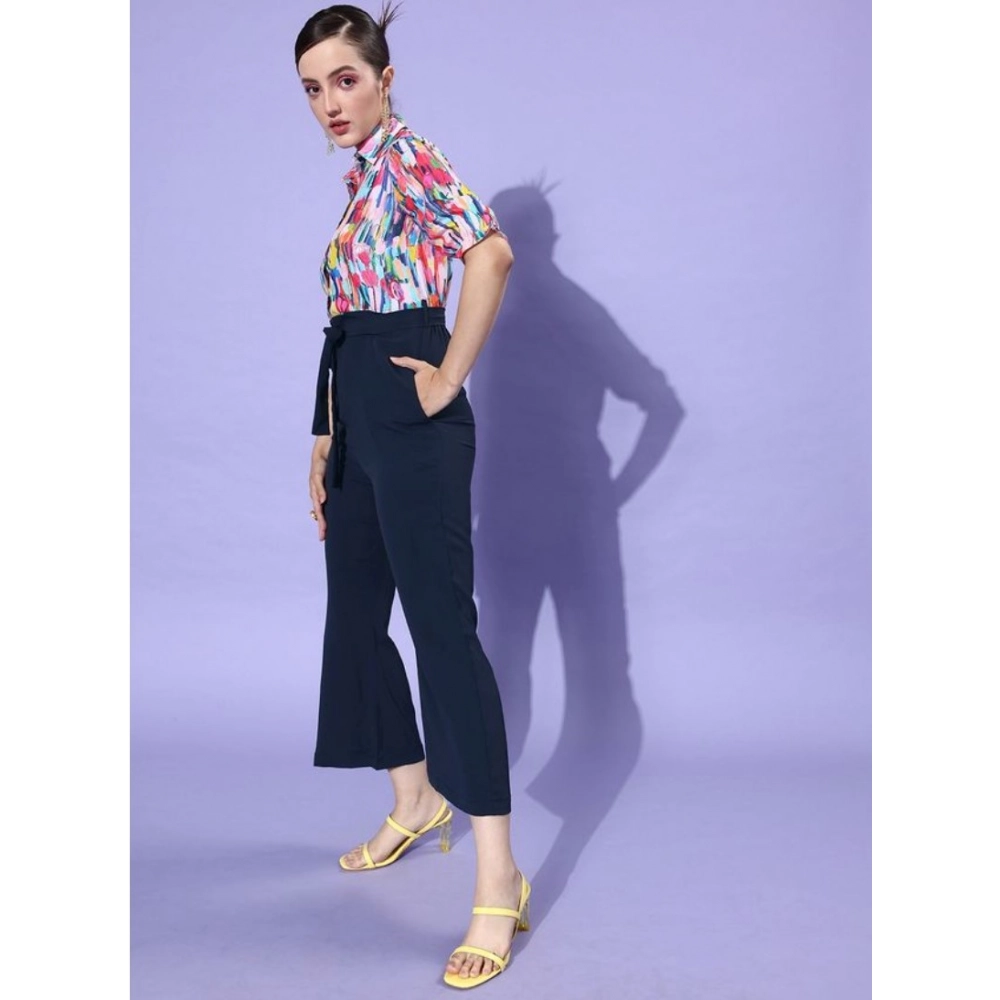 Women's Polyester Printed 3/4th Sleeve Jumpsuit (Multicolor - Navy) Women's Polyester Printed 3/4th Sleeve Jumpsuit (Multicolor - Navy)