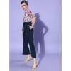 Dropship Women's Polyester Printed 3/4th Sleeve Jumpsuit (Multicolor - Navy)