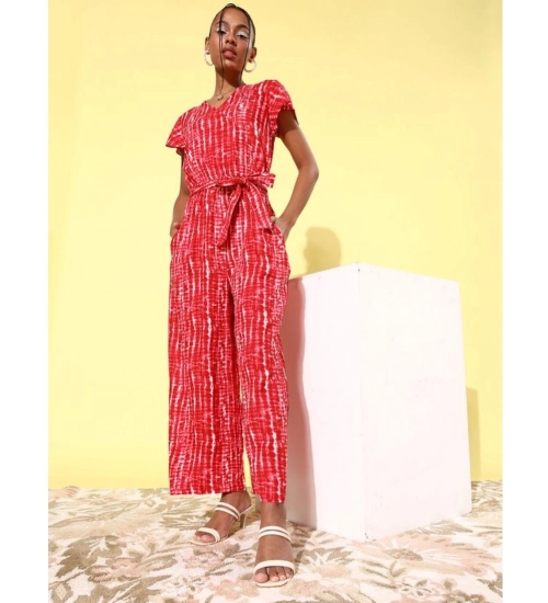 Women's Rayon Tie & Dye Short Sleeve Jumpsuit (Red)