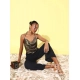 Women's Polyester Embellished Sleeveless Jumpsuit (Gold)