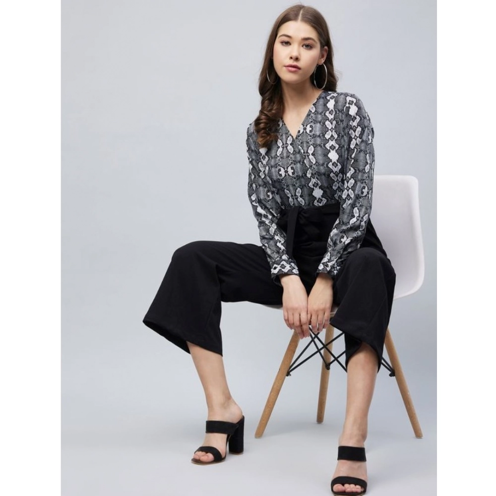 Women's Rayon Animal Print Short Sleeve Jumpsuit (Black) Women's Rayon Animal Print Short Sleeve Jumpsuit (Black)