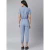 Dropship Women's Denim Self Design Tie Ups Jumpsuit (Blue)