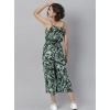 Dropship Women's Polyester Printed Shoulder Straps Jumpsuit (Black - Green)