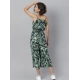 Women's Polyester Printed Shoulder Straps Jumpsuit (Black - Green)