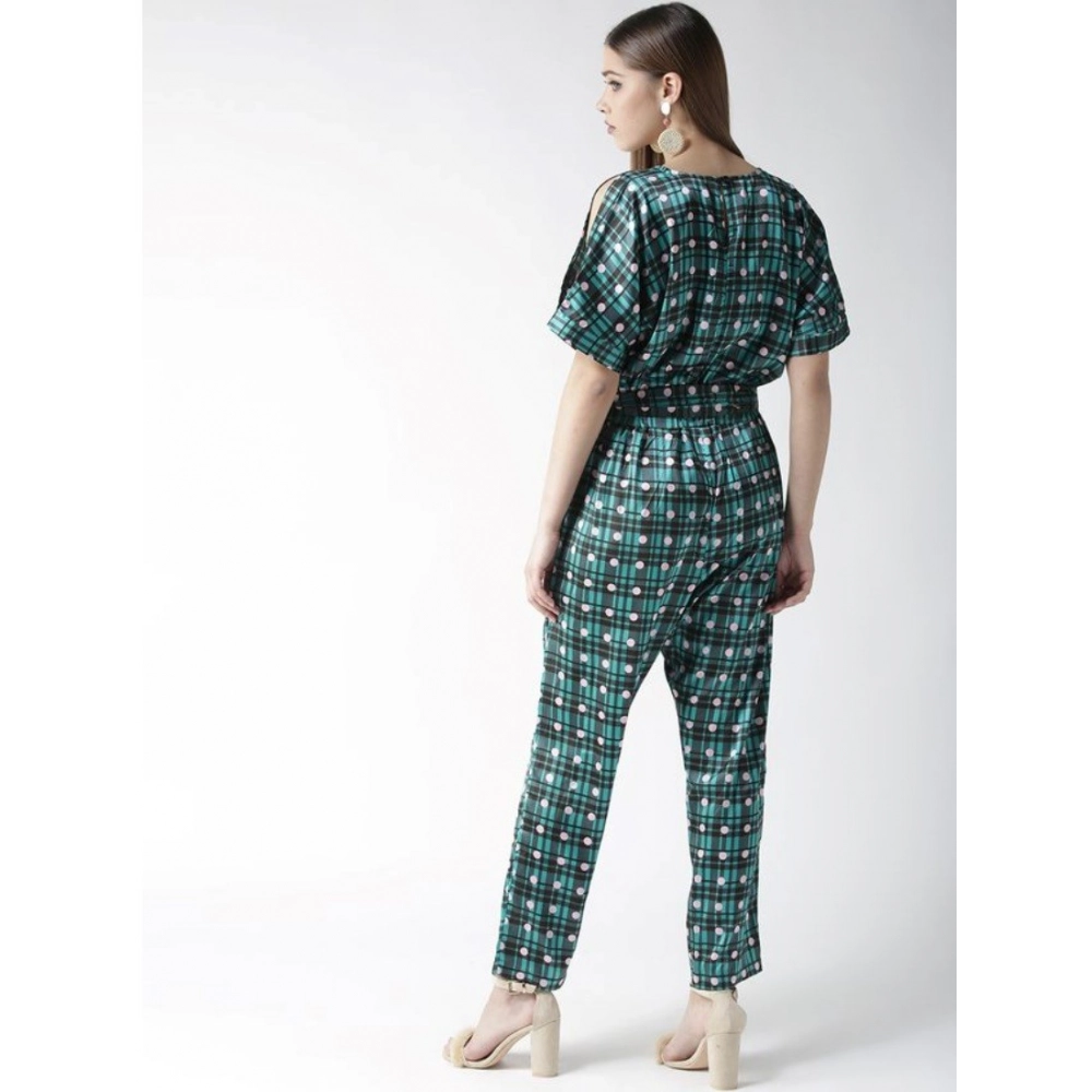 Women's Polyester Polka Half Sleeve Jumpsuit (Green)