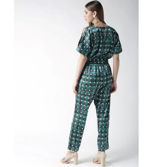 Women's Polyester Polka Half Sleeve Jumpsuit (Green) Women's Polyester Polka Half Sleeve Jumpsuit (Green)