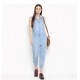 Women's Denim Solid Sleeveless Jumpsuit (Blue)
