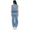 Dropship Women's Denim Solid Sleeveless Jumpsuit (Blue)