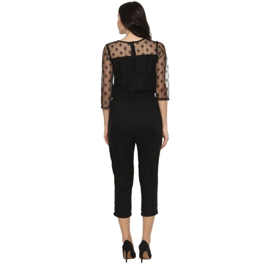 Women's Polyester Self Design 3/4th Sleeve Jumpsuit (Black) Women's Polyester Self Design 3/4th Sleeve Jumpsuit (Black)