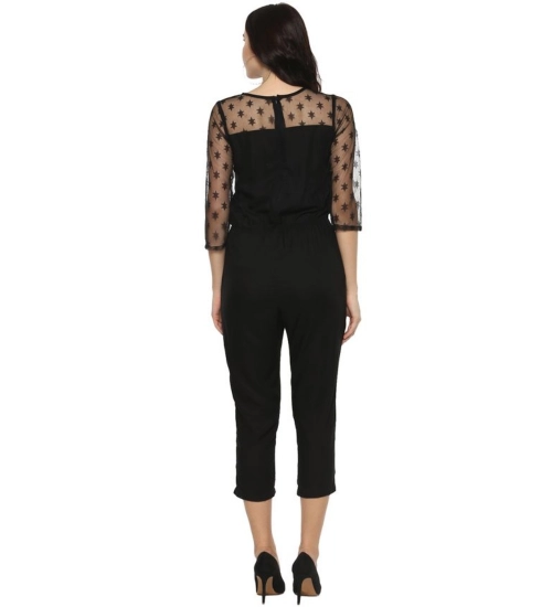 Women's Polyester Self Design 3/4th Sleeve Jumpsuit (Black) Women's Polyester Self Design 3/4th Sleeve Jumpsuit (Black)