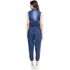 Dropship Women's Denim Solid Sleeveless Jumpsuit (Blue)