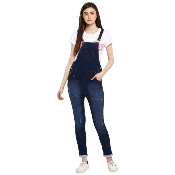 Dropship Women's Denim Distressed Dungaree Pant (Blue)