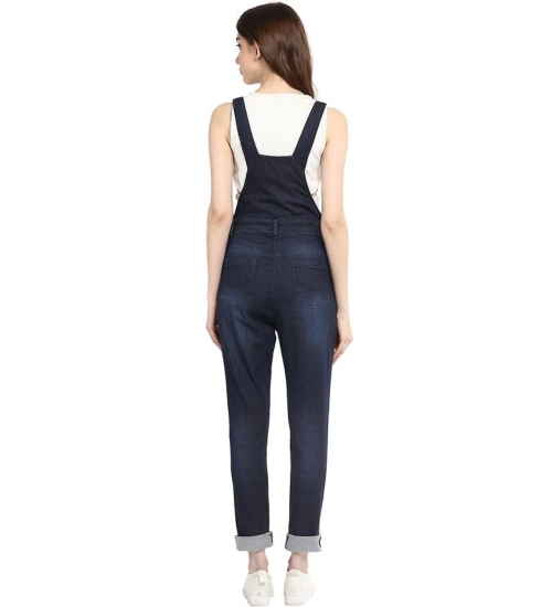 Women's Denim Solid Dungaree Pant (Blue)