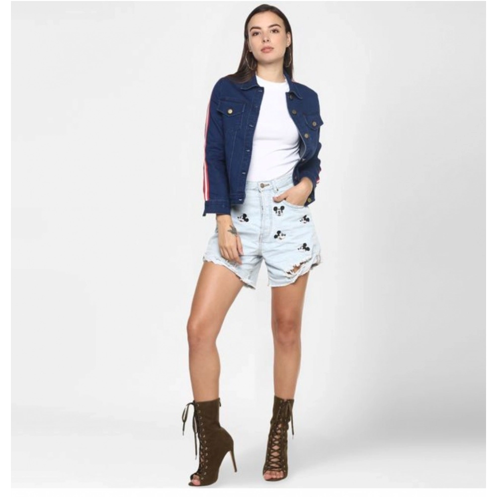 Women's Denim Taping Long Sleeve Jacket (Blue)