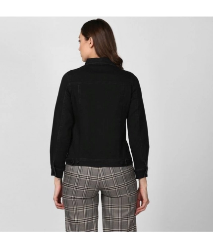Women's Denim Solid Long Sleeve Jacket (Black)