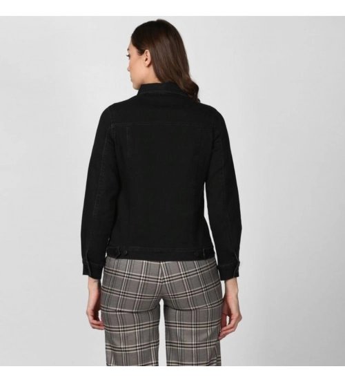 Women's Denim Solid Long Sleeve Jacket (Black)