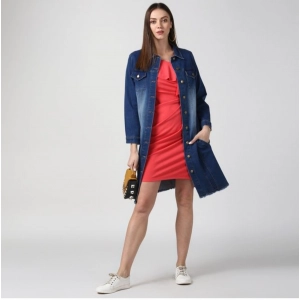 Generic Women's Denim Washed Long Sleeve Jacket (Navy Blue)