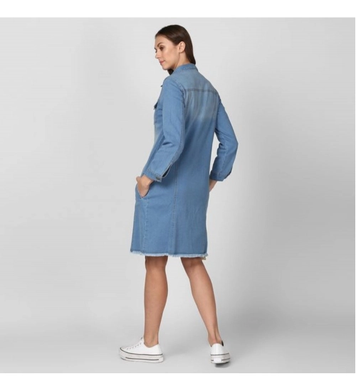 Women's Denim Washed Long Sleeve Jacket (Blue)