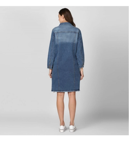 Women's Denim Washed Long Sleeve Jacket (Blue)