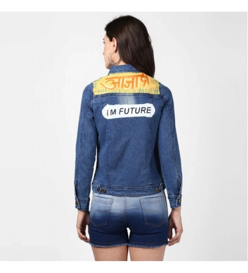 Women's Denim Hand Painted Long Sleeve Jacket (Blue) Women's Denim Hand Painted Long Sleeve Jacket (Blue)