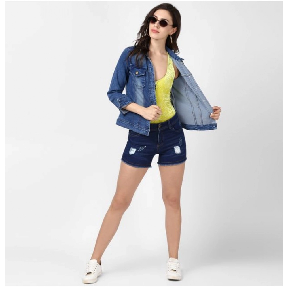 Women's Denim Hand Painted Long Sleeve Jacket (Blue)