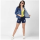 Women's Denim Hand Painted Long Sleeve Jacket (Blue)