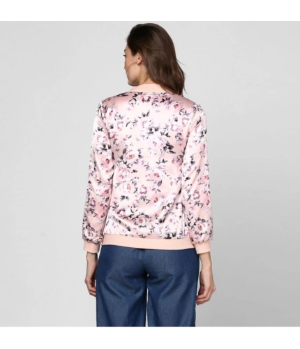 Women's Satin Floral 3/4th Sleeve Jacket (Light Pink)