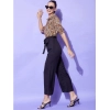Dropship Women's Polyester Animal Print Half Sleeve Jumpsuit (Orange - Black)