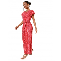 Women's Rayon Tie & Dye Short Sleeve Jumpsuit (Red)