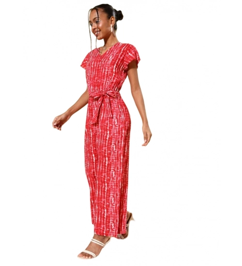 Women's Rayon Tie & Dye Short Sleeve Jumpsuit (Red)
