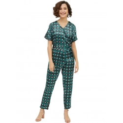 Women's Polyester Polka Short Sleeve Jumpsuit (Green)