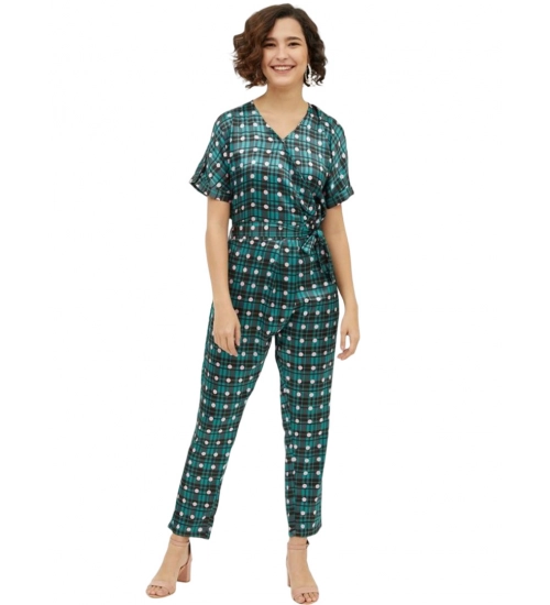 Women's Polyester Polka Short Sleeve Jumpsuit (Green)