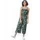 Women's Polyester Printed Shoulder Straps Jumpsuit (Black - Green)