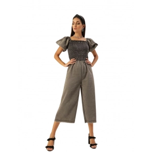 Generic Women's Denim Solid Balloon Sleeve Jumpsuit (Black)