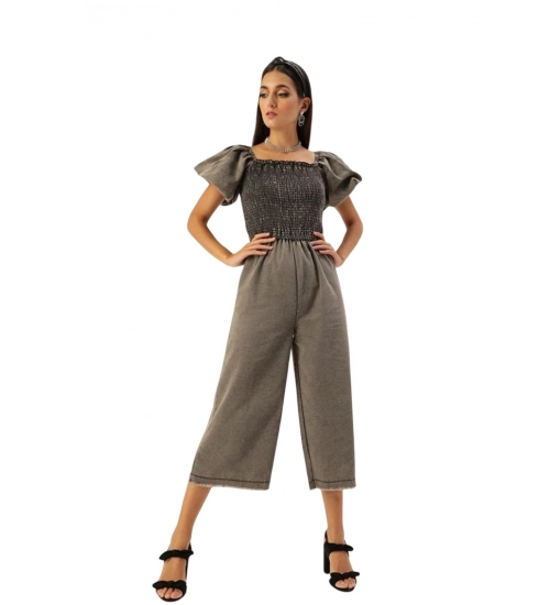 Women's Denim Solid Balloon Sleeve Jumpsuit (Black)