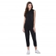 Women's Denim Solid Sleeveless Jumpsuit (Black)
