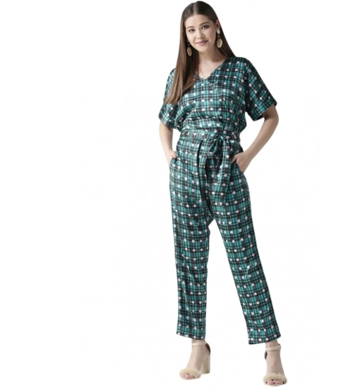 Women's Polyester Polka Half Sleeve Jumpsuit (Green)