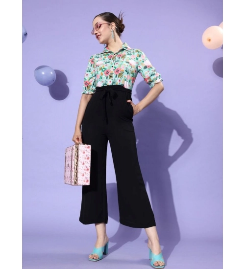 Women's Polyester Printed 3/4th Sleeve Jumpsuit (Green - Black) Women's Polyester Printed 3/4th Sleeve Jumpsuit (Green - Black)