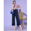 Dropship Women's Polyester Printed 3/4th Sleeve Jumpsuit (Multicolor - Navy)