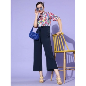 Generic Women's Polyester Printed 3/4th Sleeve Jumpsuit (Multicolor - Navy)