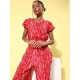 Women's Rayon Tie & Dye Short Sleeve Jumpsuit (Red) Women's Rayon Tie & Dye Short Sleeve Jumpsuit (Red)