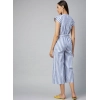 Dropship Women's Cotton-Polyester Blend Striped Short Sleeve Jumpsuit (Blue)
