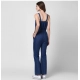 Women's Denim Solid Shoulder Straps Jumpsuit (Blue)