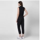Women's Denim Solid Sleeveless Jumpsuit (Black)