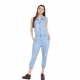 Women's Denim Solid Sleeveless Jumpsuit (Blue)