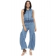 Women's Denim Solid Sleeveless Jumpsuit (Blue) Women's Denim Solid Sleeveless Jumpsuit (Blue)