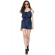 Women's Denim Ruffled Shoulder Straps Jumpsuit (Blue)