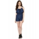 Women's Denim Ruffled Shoulder Straps Jumpsuit (Blue)